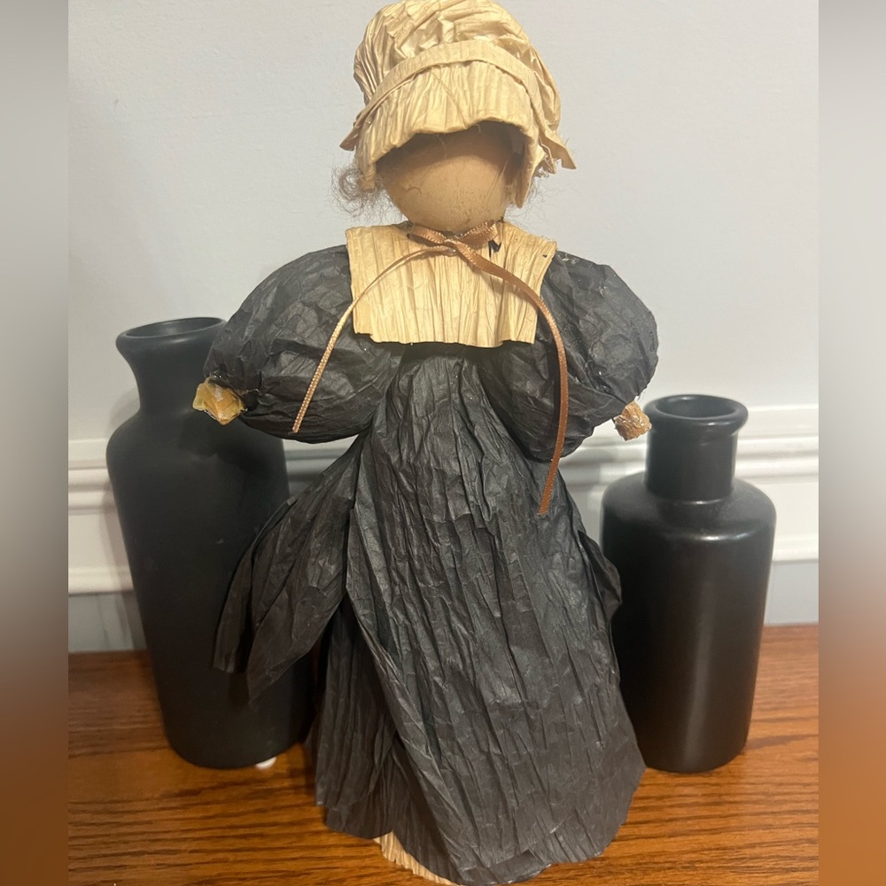 Country Handcrafted Black and Tan Paper Dressed Doll